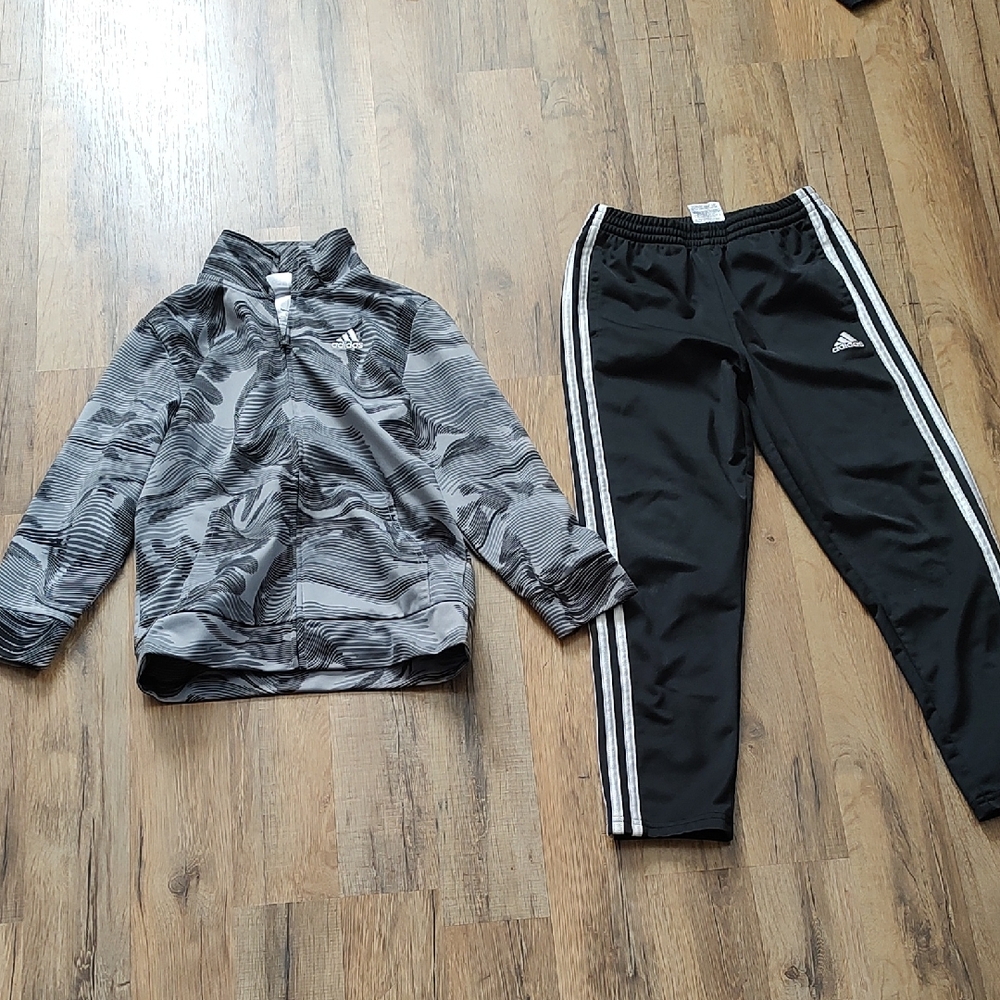 Adidas Kids Black And White Zip Up Jacket And Joggers with White Stripes